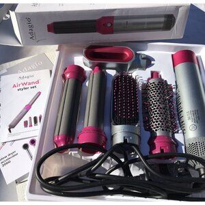 Adagio AirWand Styler Set 5 Attach. Blow Dryer Straightener+ Travel Space Saver